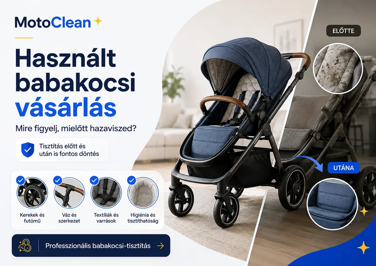 Használt babakocsit vennél? Mutatjuk, mire figyelj vásárlás előtt, milyen hibákat keress, és miért érdemes használat előtt alaposan kitisztítani.
