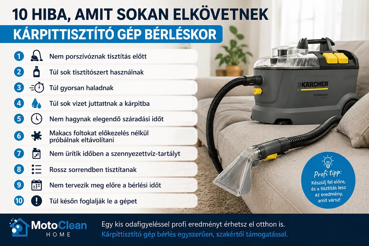 10 hiba, amit sokan elkövetnek kárpittisztító gép bérlés esetén